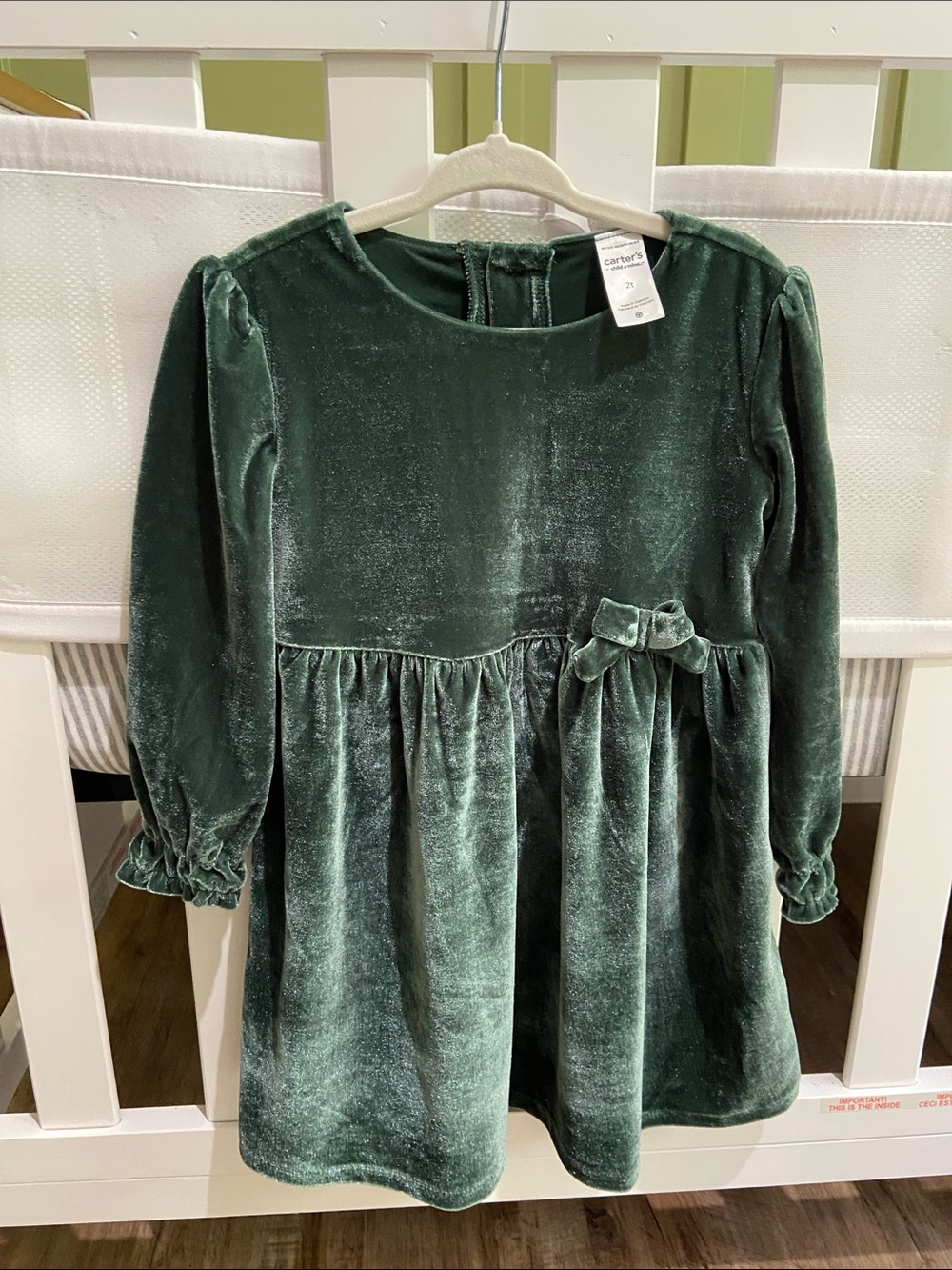 🇨🇦 Carter's Emerald Green Velvet Bow-Accent Dress
